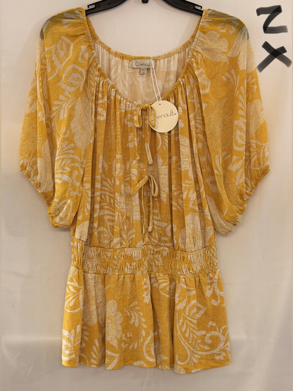 Chenault Yellow and White Floral Tie-Front Mini Top